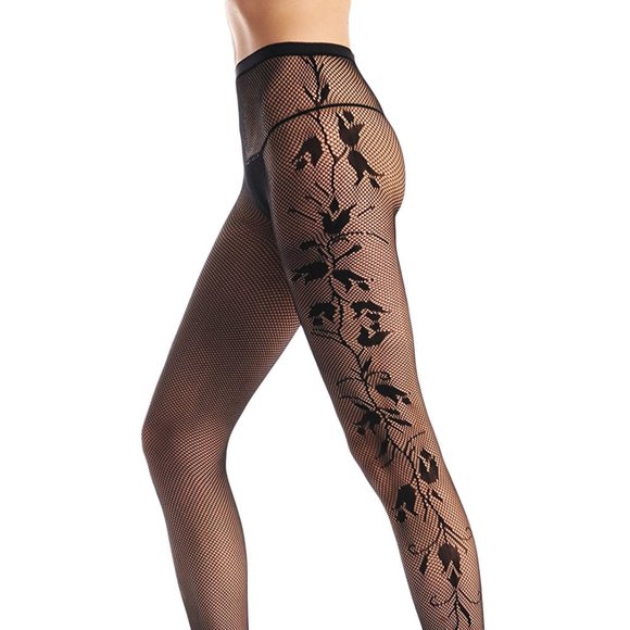 New Sexy Fishnet Floral Opaque Footless Tights - Picture 4 of 6